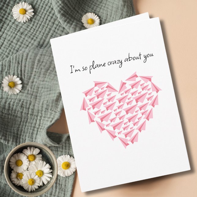 Pink Paper Airplanes Heart Plane crazy about you Card (Creator Uploaded)