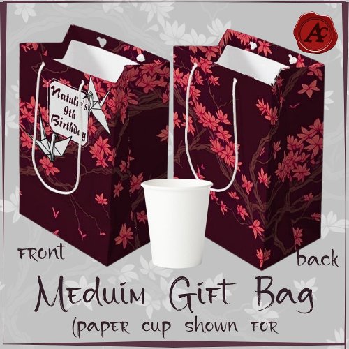 Pink Paper Crane Origami Cherry Blossom Medium Gift Bag
