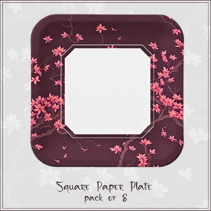 Pink Paper Crane Origami Cherry Blossom Paper Plates