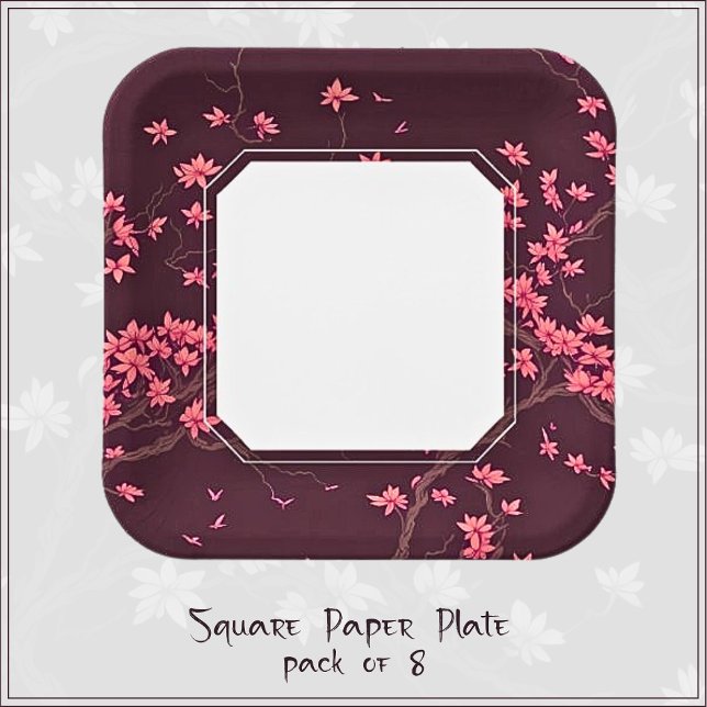 Pink Paper Crane Origami Cherry Blossom Paper Plates (Creator Uploaded)