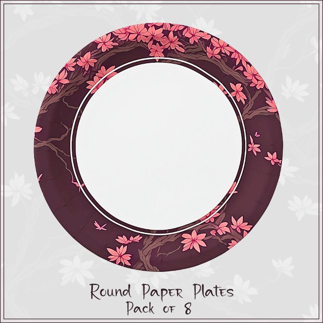 Pink Paper Crane Origami Cherry Blossom Paper Plates (Creator Uploaded)