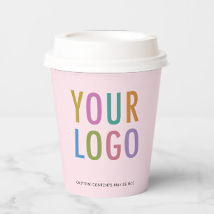 Pink Paper Cups Custom Business Logo Branded 8 oz