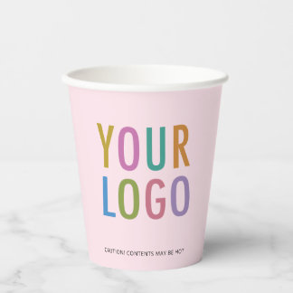 Pink Paper Cups Custom Business Logo Branded 8 oz