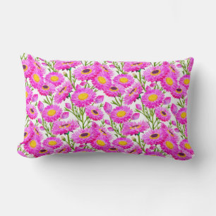 Pink Paper Daisies Floral Blooms Lumbar Pillow