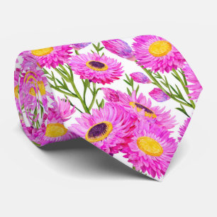 Pink Paper Daisies Floral Blooms Neck Tie