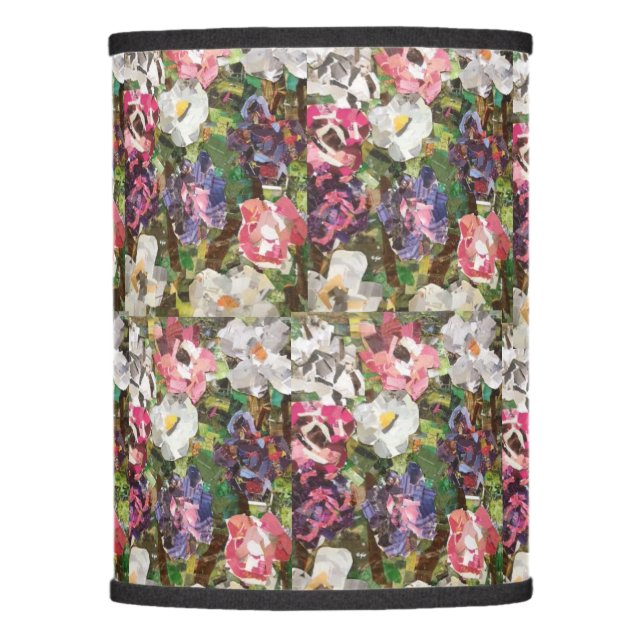 Pink Paper Flower Collage Lamp Shade (Front)