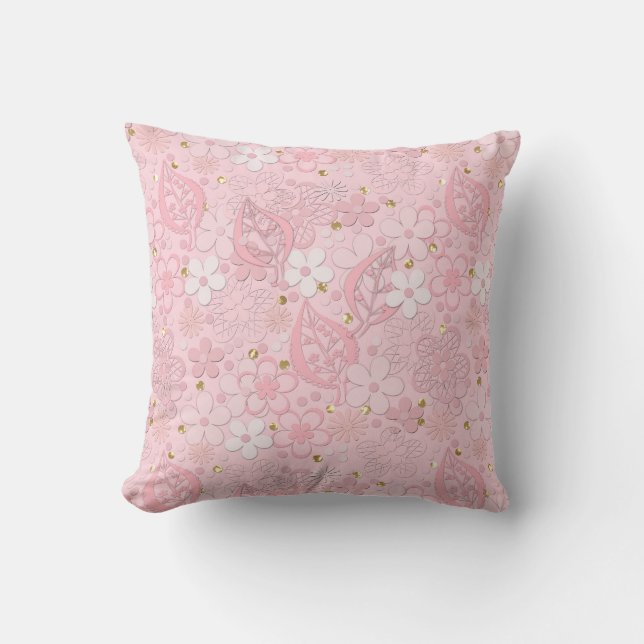 Pink paper flowers throw pillow (Front)