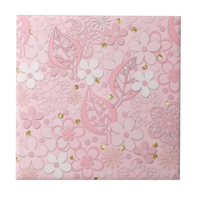 Pink paper flowers tile (Front)