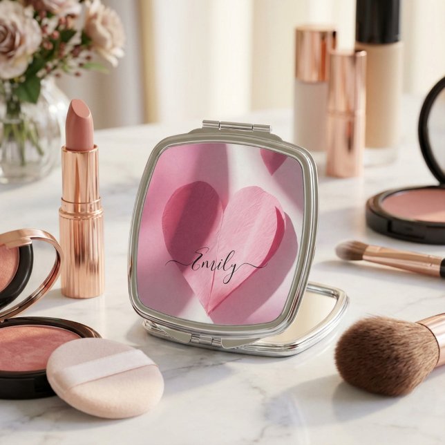 Pink Paper Heart Script Custom Name  Compact Mirror (Creator Uploaded)