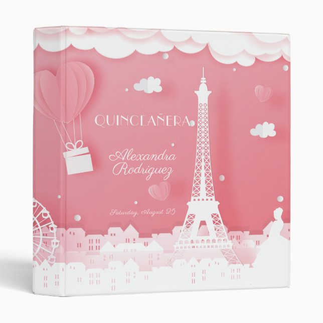 Pink Paper Paris Quinceañera 3 Ring Binder (Front/Spine)