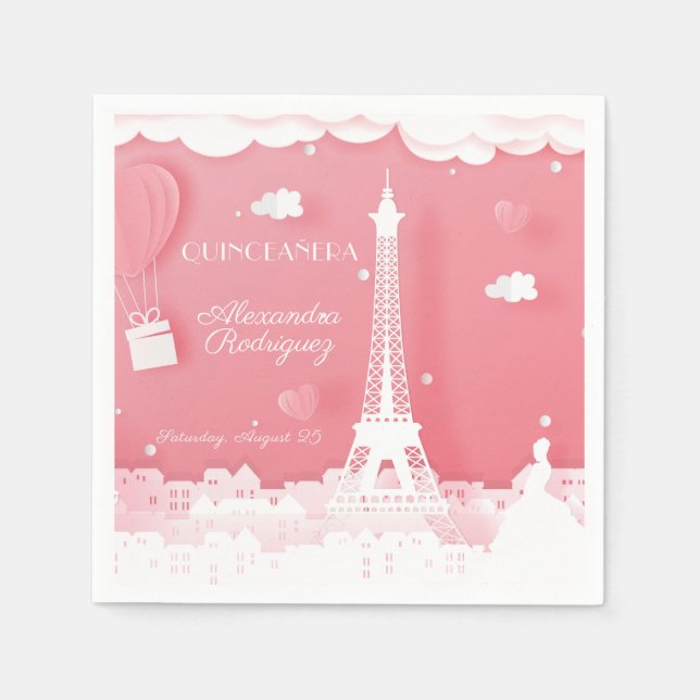 Pink Paper Paris Quinceañera Napkins (Front)