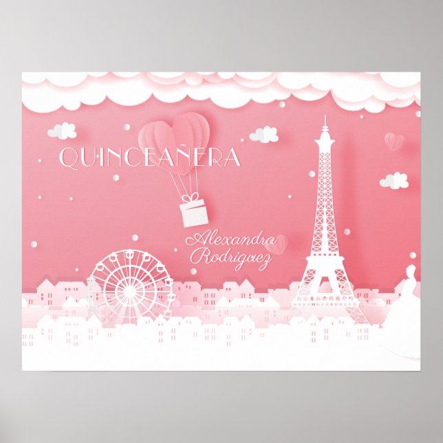 Pink Paper Paris Quinceañera Poster (Front)