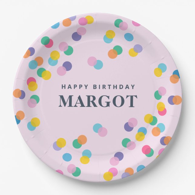 Pink Paper Plates with Confetti for Girl's Bday (Front)