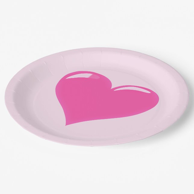 Pink Paper Plates with Heart - Customizable (Angled)