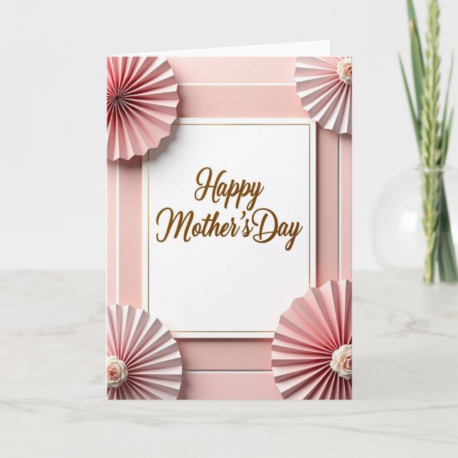 Pink Paper Rosette Mothers Card (Front)