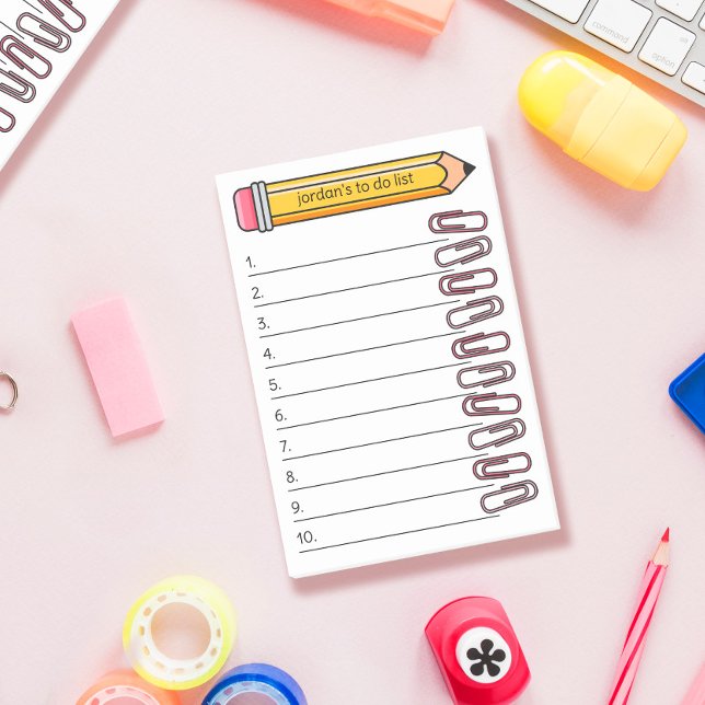 Pink Paperclips & Pencil Your Name 10 To Do List Post-it Notes (Creator Uploaded)