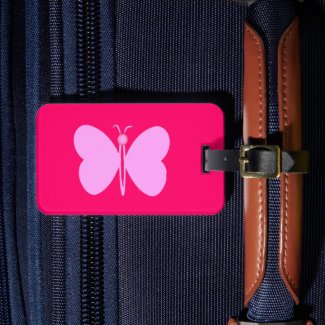 pink papillon luggage tag