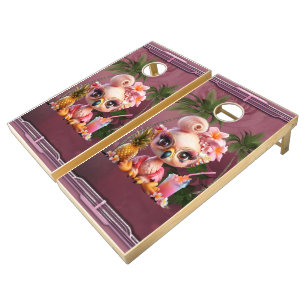 Pink Paradise, a sweet flamingo Cornhole Set