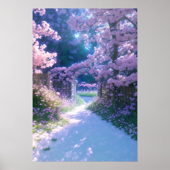 Pink Paradise, Cherry Blossom Garden Poster (Front)