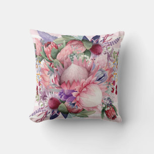 Pink Paradise Garden Watercolor Flowers Throw Pillow