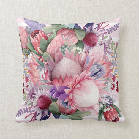 Pink Paradise Garden Watercolor Flowers Throw Pillow