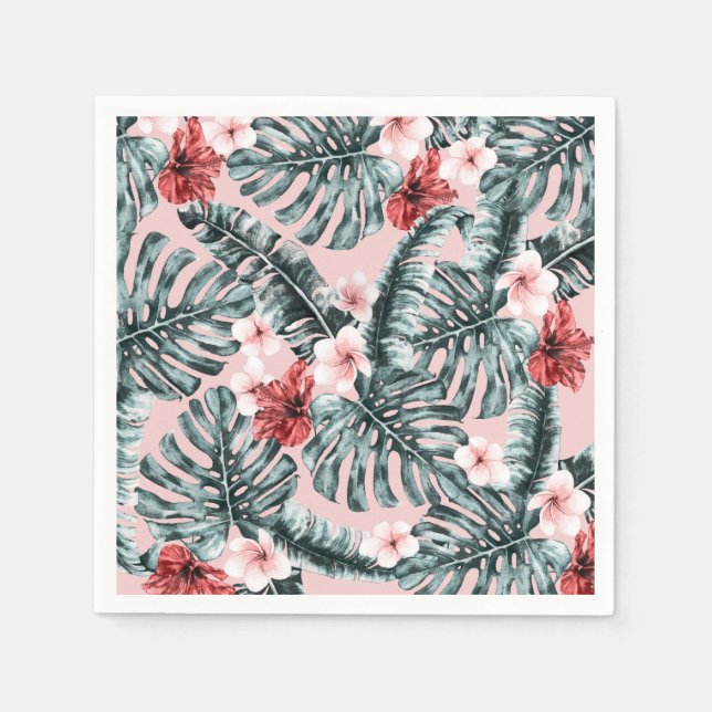 Pink Paradise Tropical Island Floral Botanical Napkins (Front)
