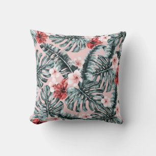 Pink Paradise Tropical Island Floral Botanical Throw Pillow