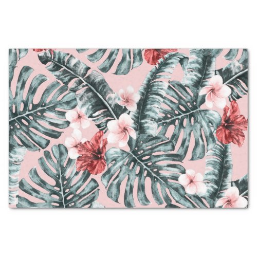 Pink Paradise Tropical Island Floral Botanical Tissue Paper
