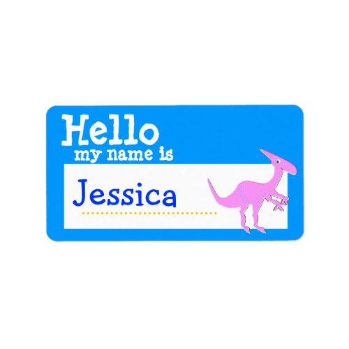 Pink Parasaurolophus Hello My Name is Badge Blue Label