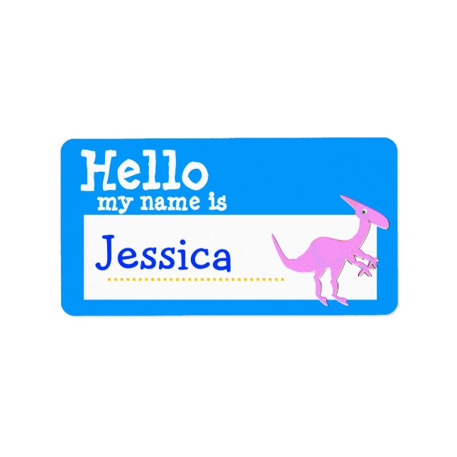 Pink Parasaurolophus Hello My Name is Badge Blue Label (Front)