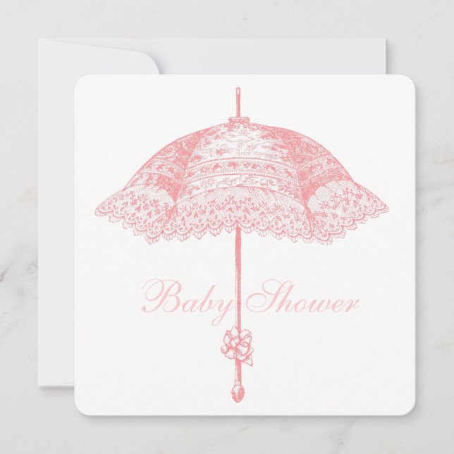 Pink Parasol Umbrella Baby Girl Shower Invitation (Front)