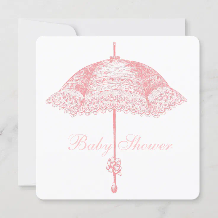 Pink Parasol Umbrella Baby Girl Shower Invitation Zazzle