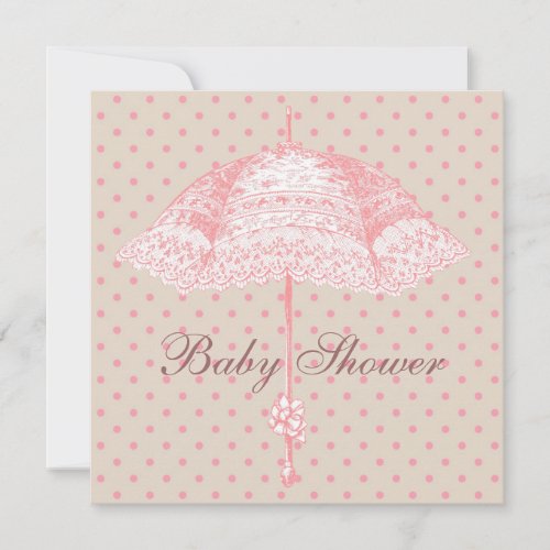 Pink Parasol Umbrella Baby Girl Shower Announcement
