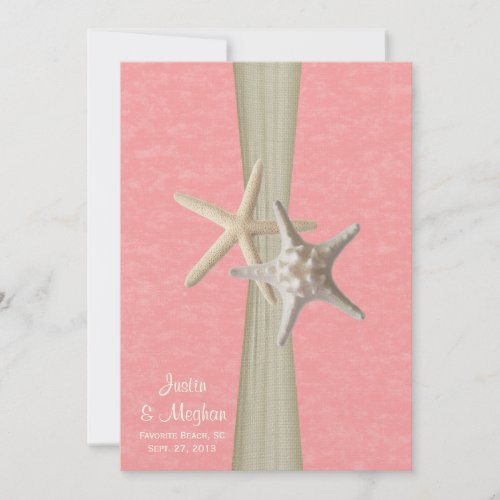 Pink Parchment and Starfish Beach Wedding Invitation