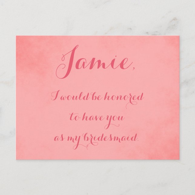 Pink Parchment bridesmaid invitation Postcard (Front)