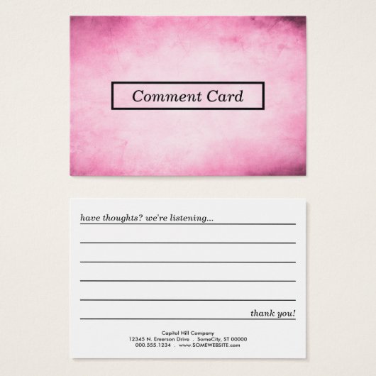 pink parchment comment card (Front & Back)