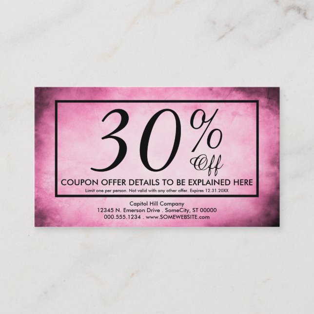 pink parchment coupon card (Front)