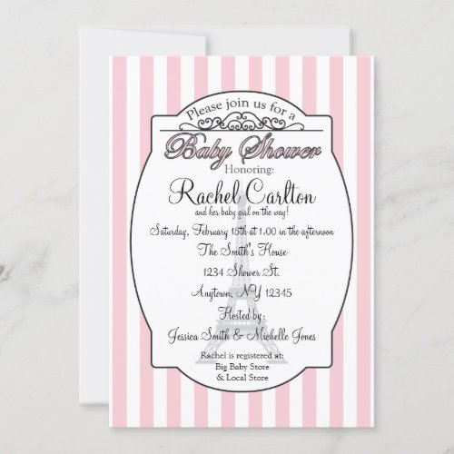 Pink Paris Baby Shower Invitation