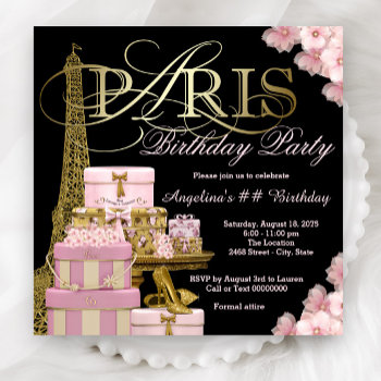 Pink Paris Birthday Party Invitations by Pure_Elegance at Zazzle
