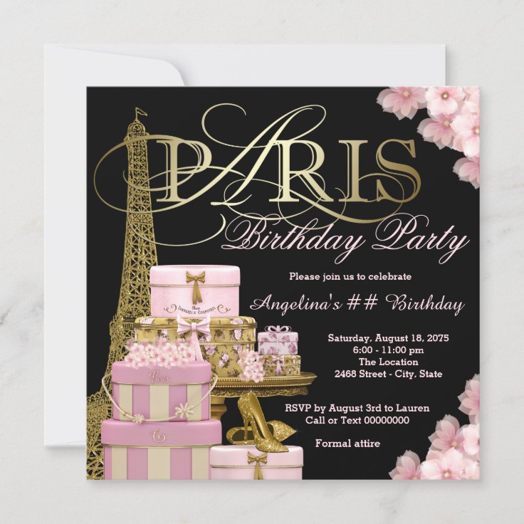 Pink Paris Birthday Party Invitations | Zazzle