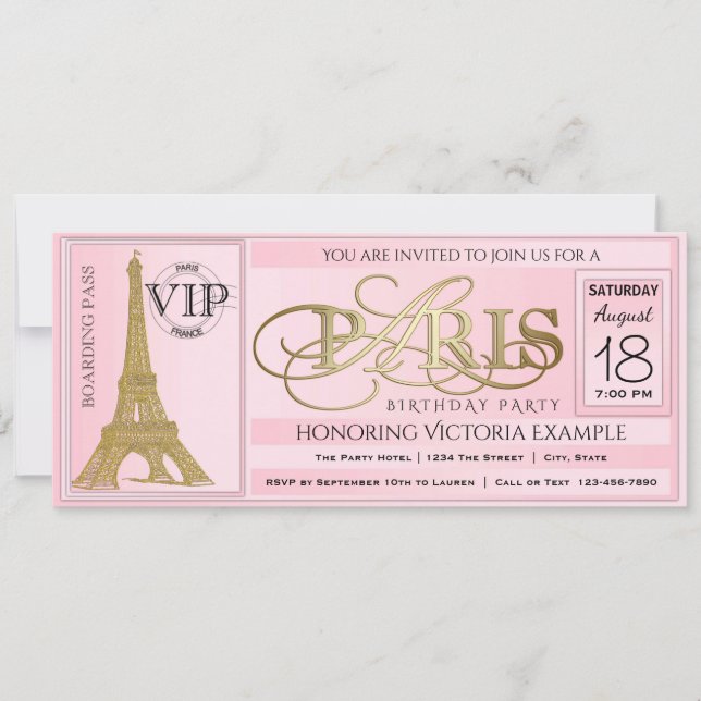 PInk Paris Birthday Party Ticket Invitation (Front)