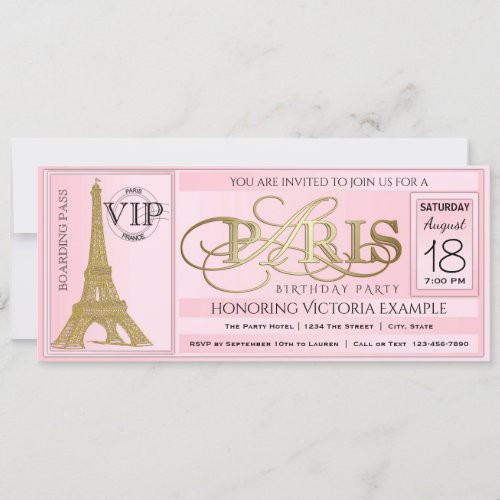 PInk Paris Birthday Party Ticket Invitation