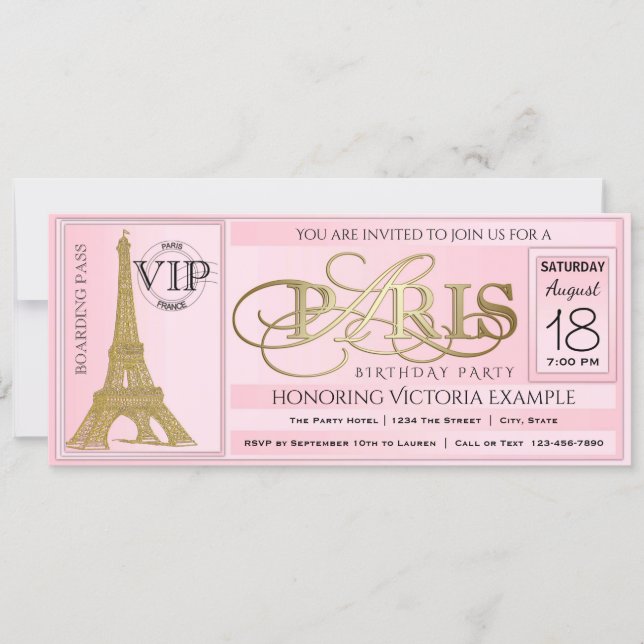 PInk Paris Birthday Party Ticket Invitation (Front)