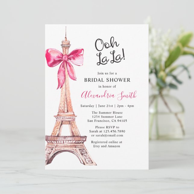 Pink Paris Bridal Shower Invitation (Standing Front)