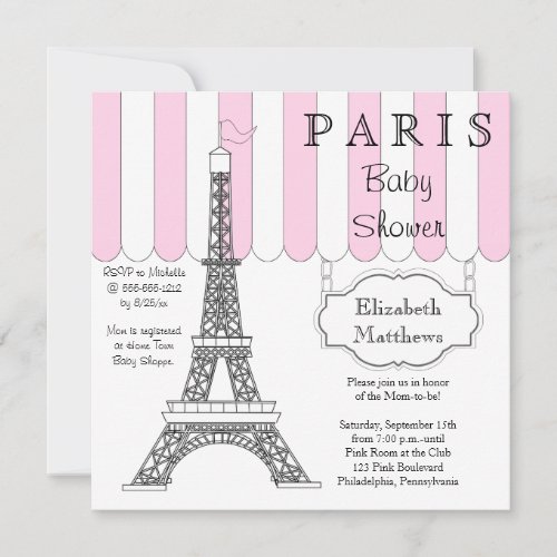 Pink Paris Eiffel Tower Baby Shower Invitation