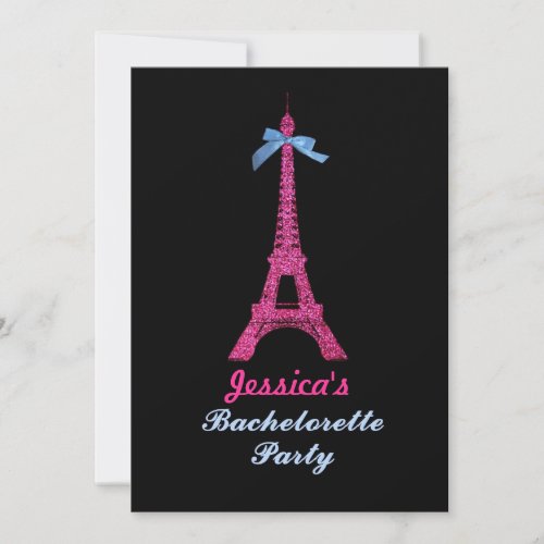 Pink Paris Eiffel Tower Bachelorette Party invite