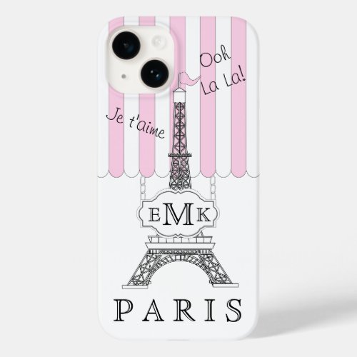 Pink Paris Eiffel Tower Boutique Monogram Case_Mate iPhone 14 Case