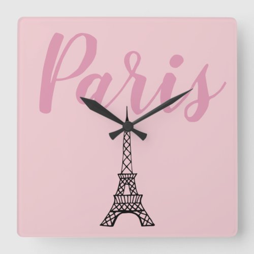 Pink Paris Eiffel Tower Decor  Square Wall Clock