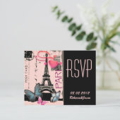 pink paris eiffel tower destination wedding invitation postcard (Standing Front)