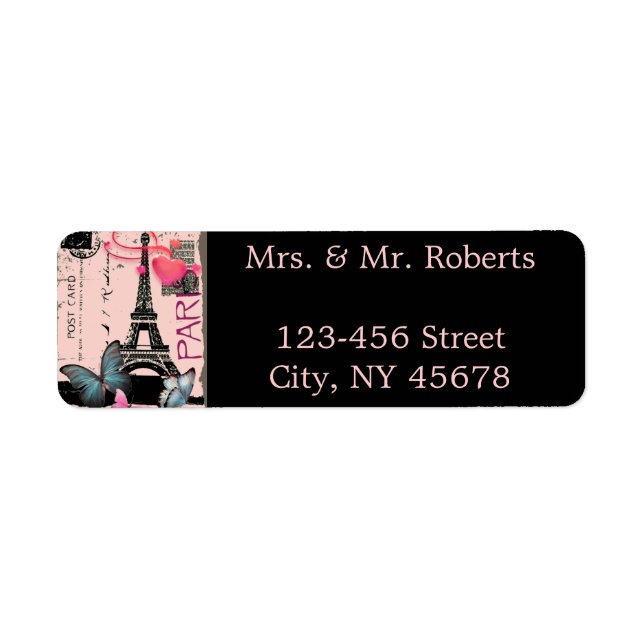 pink paris eiffel tower destination wedding label (Front)